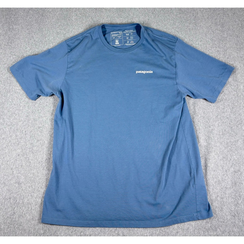 Patagonia T Shirt Men‎ M Blue Organic Cotton Regular Fit Graphic Logo Fair Trade